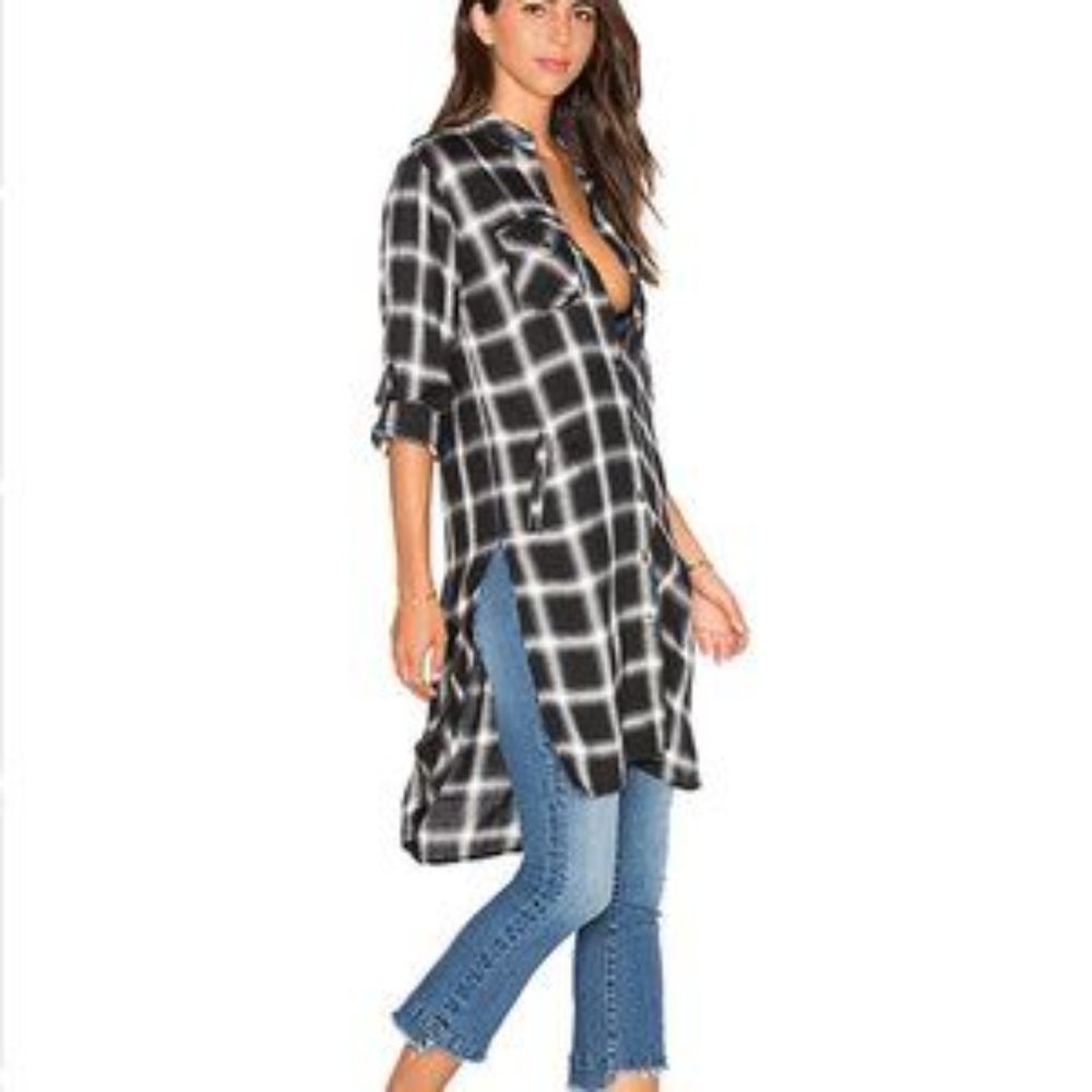 BLANK NYC Plaid Collared Pocket Tunic